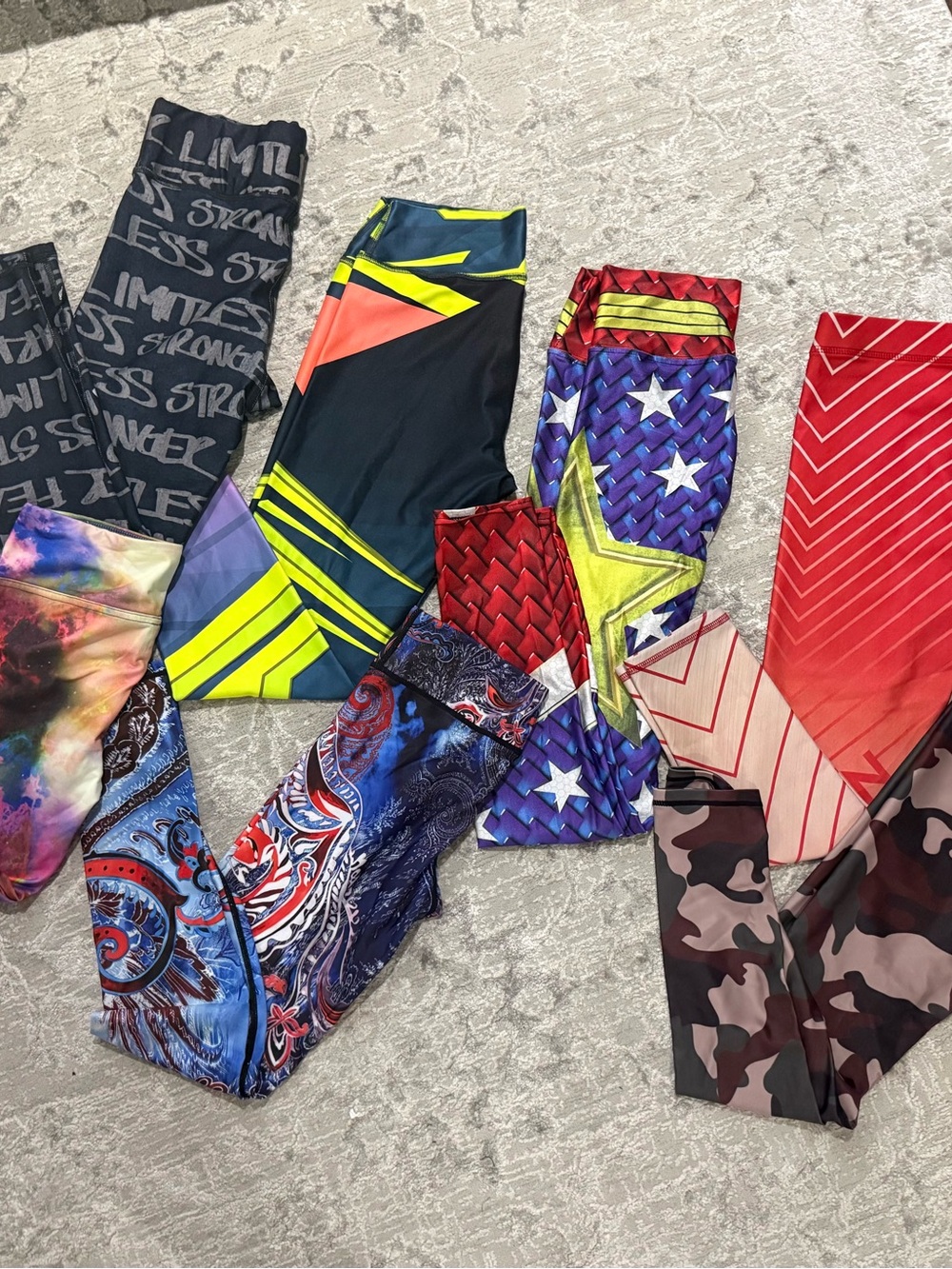 7 Pairs of Performance Leggings - Multicolor Graphic Print All Size Small